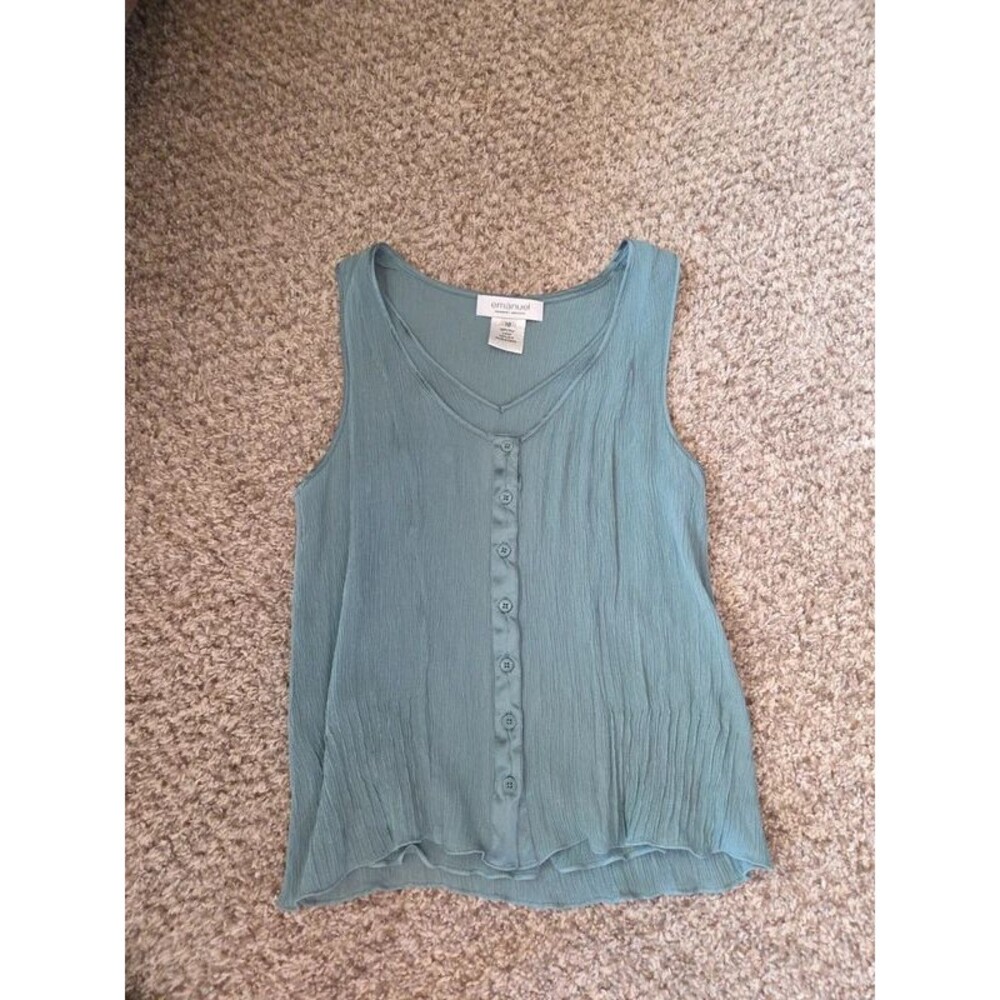90s Emanuel ungaro 100% silk sage green button down layered tank